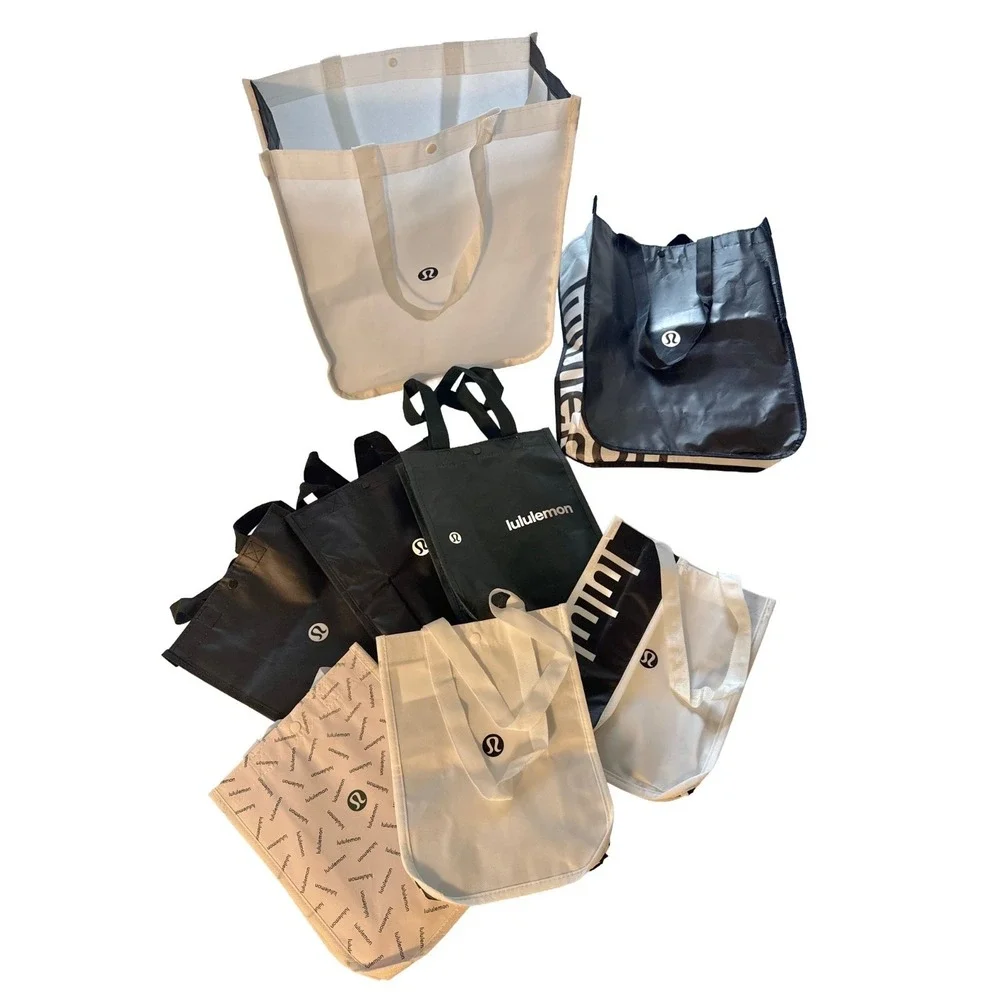 Lot of 8 Authentic Lululemon Reusable Shopping Tote Bags 6 Small 2 Large Mixed